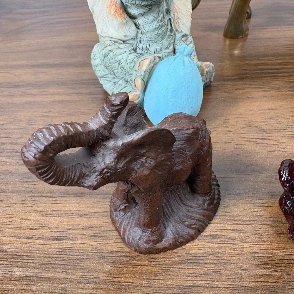 Vintage Elephants Red Resin Chinese Feng Shui, Brass, Two Candles Lot of‎ 12